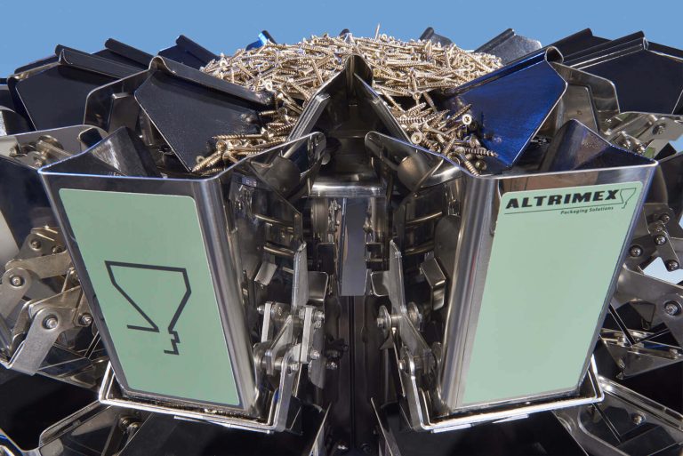 Close up of a Multihead weigher with screws