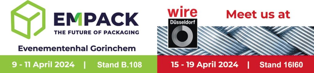 Logo van Empack en Wire met standnummers